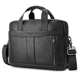 BAGZY Laptoptasche 15.6 Zoll Aktentasche Herren Umhängetasche Geschenk für Männer Handtasche für Männer Echtes Leder Herren Business Tasche Notebook Tasche Herren Bürotasche (Schwarz) von BAGZY