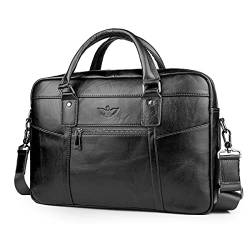 BAGZY Laptoptasche 15.6 Zoll Aktentasche Herren Umhängetasche Geschenk für Männer Handtasche für Männer Echtes Leder Herren Business Tasche Notebook Tasche Herren Bürotasche (Schwarz) von BAGZY