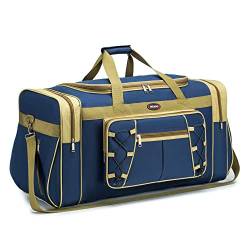BAGZY Reisetasche 70L Große Handgepäck Gym Umhängetasche Sporttasche Handgepäck Koffer Cabin Holdall Bag Weekend Tasche Koffer Handtasche für Camping Reisen (Gelb + Blau) von BAGZY