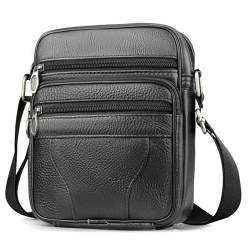 BAGZY Umhängetasche Herren Leder Schultertasche Mann Leder Umhängetasche für Männer Umhängetasche Herren Klein Leder Herren Tasche Brustbeutel Herren Handtasche Geschenke für Männer (Schwarz) von BAGZY