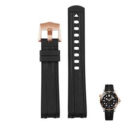 BAHDB Für Omega Seamaster 300 Universe 007 gebogenes Ende Fluores Gummi Silikon Uhrenband 20mm 22m Uhr Weichgurt Männer Ersatz (Color : Black Rose gold, Size : 21mm) von BAHDB