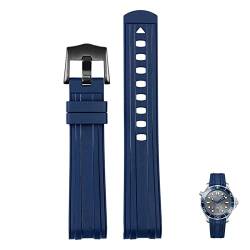 BAHDB Für Omega Seamaster 300 Universe 007 gebogenes Ende Fluores Gummi Silikon Uhrenband 20mm 22m Uhr Weichgurt Männer Ersatz (Color : Blue Black, Size : 22mm) von BAHDB