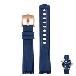 BAHDB Für Omega Seamaster 300 Universe 007 gebogenes Ende Fluores Gummi Silikon Uhrenband 20mm 22m Uhr Weichgurt Männer Ersatz (Color : Blue Rose gold, Size : 20mm) von BAHDB