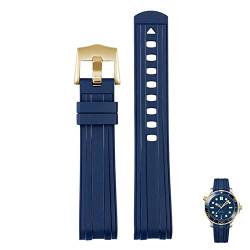 BAHDB Für Omega Seamaster 300 Universe 007 gebogenes Ende Fluores Gummi Silikon Uhrenband 20mm 22m Uhr Weichgurt Männer Ersatz (Color : Blue gold, Size : 21mm) von BAHDB