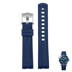 BAHDB Für Omega Seamaster 300 Universe 007 gebogenes Ende Fluores Gummi Silikon Uhrenband 20mm 22m Uhr Weichgurt Männer Ersatz (Color : Blue silver, Size : 20mm) von BAHDB