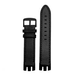 BAICHANG CAREG Cowhide Leder Uhrenband kompatibel mit Swatch YTS401 402 403G Herren -Außenbogen Konkavenschnittstelle 20mm Uhrengurt Durable (Color : Black-black buckle, Size : 20mm) von BAICHANG