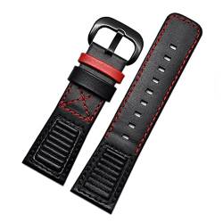 BAICHANG CAREG Echtes Leder-Uhr-Uhrende, kompatibel mit sieben Freitags-Uhrband-Rindsleder Q2 P1. Serie Herren Lederbanduhr Zubehör 28mm Durable (Color : Black red(A)-black, Size : 28mm) von BAICHANG