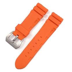 CAREG 22 mm 24 mm schwarz blau grün orange Uhr Watch Band Silikon Gummi -Uhrband -Ersatzkompatibel mit Panerai -Gurtwerkzeugen Stahlschnalle Durable ( Color : Orange-Silver Button , Size : 22mm ) von BAICHANG
