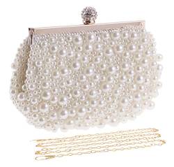 BAIGIO Clutch Damen Perlen Abendtasche Ivory Damen Elegant Brauttasche Handtasche für Hochzeit Afterparty Disco (Weiß) von BAIGIO