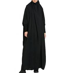 BAINA Damen Muslim Roben Einfarbig Lose Muslimische Kleid Mit Kapuze Islamische Gebetskleidung Fledermaus Ärmel Langarm Türkische Robe Turban für Ethnisch, Braut, Abend, Party, Schwarz, Einheitsgröße von BAINA