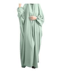 BAINA Damen Muslim Roben Einfarbig Lose Muslimisches Kleid Mit Kapuze Islamische Gebetskleidung Fledermaus Ärmel Langarm Türkische Robe Mit Turban für Ethnische, Braut, Abend, Party, Hochzeitskleid von BAINA