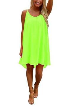 BAINASIQI Damen Sommer Strandkleid Chiffon Minikleid Kurz Beiläufige ärmellos Partei Elegant (XL, Neon Grün) von BAINASIQI