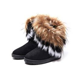 BAINASIQI Damen Winter Schnee Stiefel Warm Gefüttert Stiefeletten Boots Kurz Schlupfstiefel Warm Pelz Winter Schuhe (EU 40, Schwarz) von BAINASIQI