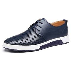 BAINASIQI Herren Schnürhalbschuhe Casual Mesh Atmungsaktiv Business Schuhe Herren Lederschuhe Hochzeit Schuhe (EU 43, Blau) von BAINASIQI