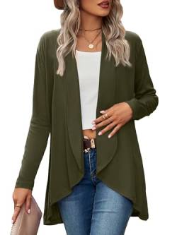 BAISHENGGT Die Wahrheit aufblasen Strickjacken für Damen Elegant Cardigan Großes Revers Langarm Unregelmäßiger Saum Wochenende Strickcardigan Pullover Armeegrün L von BAISHENGGT