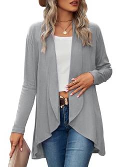 BAISHENGGT Die Wahrheit aufblasen Strickjacken für Damen Elegant Cardigan Großes Revers Langarm Unregelmäßiger Saum Wochenende Strickcardigan Pullover Grau S von BAISHENGGT