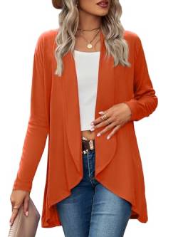 BAISHENGGT Die Wahrheit aufblasen Strickjacken für Damen Elegant Cardigan Großes Revers Langarm Unregelmäßiger Saum Wochenende Strickcardigan Pullover Orange XL von BAISHENGGT