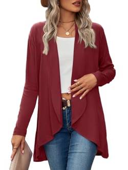 BAISHENGGT Die Wahrheit aufblasen Strickjacken für Damen Elegant Cardigan Großes Revers Langarm Unregelmäßiger Saum Wochenende Strickcardigan Pullover Wein L von BAISHENGGT