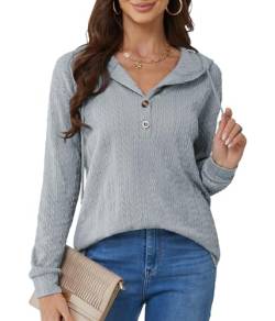 BAISHENGGT Glitzerige Rhein Kapuzenpullover für Damen Knöpfen Kable Muster Langarmshirt mit Kapuze Lässiger Oberteil Sweatshirt Pullover Blau -2 S von BAISHENGGT