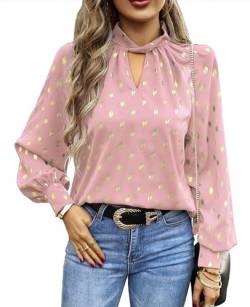 BAISHENGGT Mobius's Sternenhimmel Blusen Tuniken Damen Elegant Chiffon Stehkragen Puffärmel Gold Hot Stamping Dating Party Bluse Oberteile Pink M von BAISHENGGT