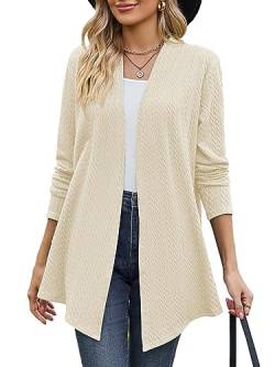 BAISHENGGT Wogende Weizen im Wind Damen Strickjacke Elegante Kable Drapieren Lange Ärmel Offene Vorne Lockere Cardigan Strickpullover Beige M von BAISHENGGT