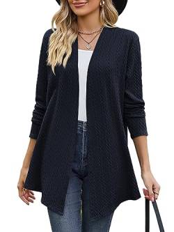 BAISHENGGT Wogende Weizen im Wind Damen Strickjacke Elegante Kable Drapieren Lange Ärmel Offene Vorne Lockere Cardigan Strickpullover Blau L von BAISHENGGT