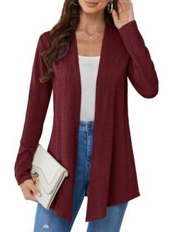 BAISHENGGT Wogende Weizen im Wind Damen Strickjacke Elegante Kable Drapieren Lange Ärmel Offene Vorne Lockere Cardigan Strickpullover Burgunderrot L von BAISHENGGT