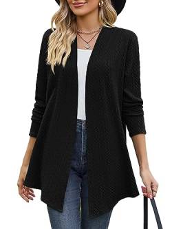 BAISHENGGT Wogende Weizen im Wind Damen Strickjacke Elegante Kable Drapieren Lange Ärmel Offene Vorne Lockere Cardigan Strickpullover Schwarz S von BAISHENGGT