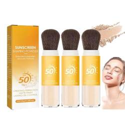 Sunscreen Setting Powder, SPF 50 PA++, Mineral-Sunscreen Brush Powder, Oil Control Natural Matte Finish, Long Lasting Lightweight Breathable (3PC) von BAInuai