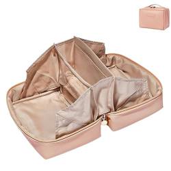 BAKLUCK Große Kapazität, Reise-Make-up-Tasche, flach liegend, PU-Leder, Make-up-Tasche, tragbar, wasserdicht, Kosmetiktasche für Damen, Pink, Elegant von BAKLUCK