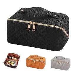 BAKLUCK Kosmetiktasche mit großem Fassungsvermögen, Reise-Make-up-Tasche, wasserdicht, Make-up-Tasche, PU-Leder, Make-up-Tasche für Frauen, tragbare Reise-Make-up-Tasche mit Griff, Schwarz von BAKLUCK