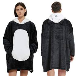 BALCONY & FALCON Blanket Hoodie, Sherpa Hoodie Sweatshirt Decke, Weiche Warme Hoodie Fronttasche Giant Pullover Decke mit Kapuze Tier Schlafanzug Cosplay Pyjamas für Männer Frauen Panda-schwarz L von BALCONY & FALCON