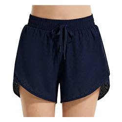 BALEAF Badeshorts Damen UPF50+ Badehose Schnell Trocknende Boardshorts UV Schutz Bikini Shorts mit Tasche Schwimmhose mit Mesh Dunkel Blau 2XL von BALEAF