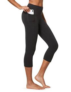 BALEAF Damen Capri Leggings 3/4 Yogahose Sporthose mit Handytaschen Innentasche am Taille, Trainingshose Sport Leggings Blickdicht Atmungsaktiv Grau XS von BALEAF