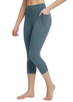 BALEAF Damen Capri Leggings 3/4 Yogahose Sporthose mit Handytaschen Innentasche am Taille, Trainingshose Sport Leggings Blickdicht Atmungsaktiv Hellblau S von BALEAF