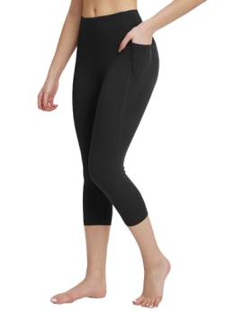 BALEAF Damen Capri Leggings 3/4 Yogahose Sporthose mit Handytaschen Innentasche am Taille, Trainingshose Sport Leggings Blickdicht Atmungsaktiv Schwarz L von BALEAF