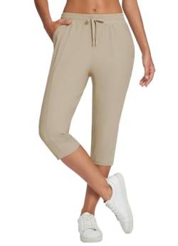 BALEAF Damen Capri Yoga Hosen Lose Kordelzug Workout Sweatpants Hohe Taille Lounge Hosen mit Taschen Beige XL von BALEAF