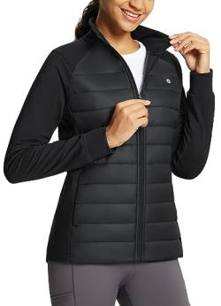 BALEAF Damen Daunenjacke Leichte Warme Steppjacke Winddicht Winterjacke mit Kapuze Gefüttert Pufferjacke mit Taschen für Freizeit Wandern Outdoor Schwarz S von BALEAF