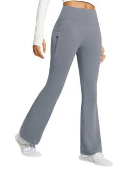 BALEAF Damen Fleece Lined Thermo Yogahose Bootcut Flare Hose High Waist Outdoorhose Wasserdicht Warm mit Taschen Grau 3XL von BALEAF