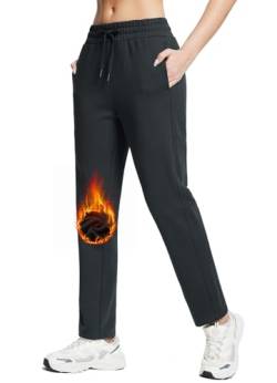 BALEAF Damen Fleece gefütterte Jogger Warme Thermalhose Gerade Bein Hose Dicker mit großen Taschen Schwarz S von BALEAF