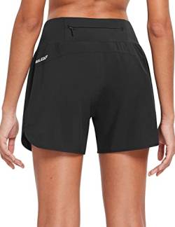 BALEAF Damen Kurz Sporthose Laufshorts mit Innenslip Seitetaschen für Running Schwarz M von BALEAF