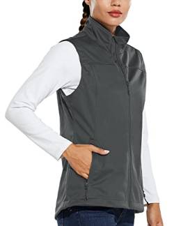 BALEAF Damen Leichte Weste Softshell Ärmellos Jacke Winddicht Stehkragen mit Reißverschlusstaschen Laufen Wandern Golf Grau L von BALEAF