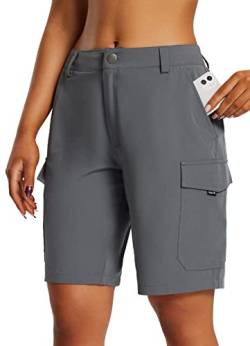 BALEAF Damen Outdoor Shorts Cargo Shorts Bermuda leicht schnelltrocknend wasserdicht UPF 50+ mit Taschen für Sommer Wandern Golf Camping Grau XL von BALEAF