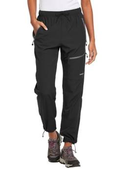 BALEAF Damen Outdoorhose Wanderhose Wasserdicht Schnelltrocknend Leicht Trekkinghose Capris UV Schutz UPF 51 Funktionshose mit Reißverschlusstasche Regular Version Schwarz 3XL von BALEAF