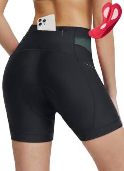 BALEAF Damen Radlerhose 5" 4D gepolsterte Radunterwäsche mit Sitzpolster UPF 50+ Radfahren Polsterung Taschen Biker Shorts Radfahren Grau XL von BALEAF