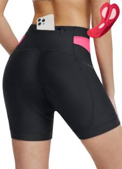 BALEAF Damen Radlerhose 5" 4D gepolsterte Radunterwäsche mit Sitzpolster UPF 50+ Radfahren Polsterung Taschen Biker Shorts Radfahren Rosa XL von BALEAF