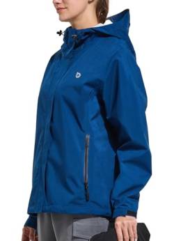 BALEAF Damen Regenjacke Outdoorjacke wasserdicht 10000mmH2O winddicht atmungsaktiv leicht Übergangsjacke mit Kapuze Windbreaker für Wandern Outdoor Reisen Radfahren Blau XXL von BALEAF