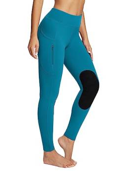 BALEAF Damen Reithose Winter Reitleggings Kniebesatz wasserabwiesend Thermoleggings gefüttert mit Handytasche für Frauen Mädchen Pfauenblau S von BALEAF