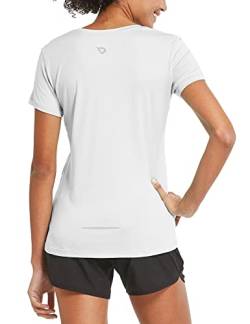 BALEAF Damen Sport Fitness T-Shirt Kurzarm Laufshirts Shortsleeve, leicht, schnell trocknend, Workout, Training, Yoga Weiß XXL von BALEAF