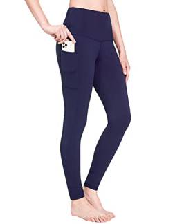 BALEAF Damen Sport Leggings Winter Thermo Leggings wasserdichte Hohe Taille Fleece Gefütter Yogahose Blickdicht Slim Fit Wandern Laufhose mit Taschen Blau S von BALEAF